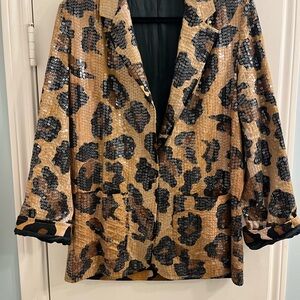 Vintage Leopard Print Sequin Blazer